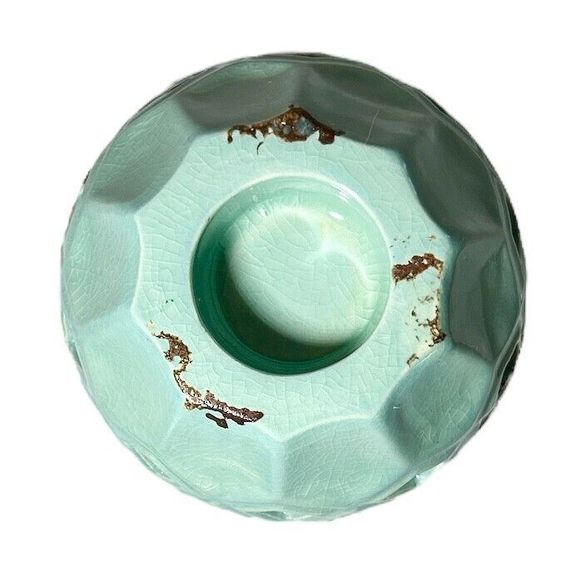 Light Teal and Brown Glazed Abstract Ceramic Votive Candle Holder - Picture 5 of 7